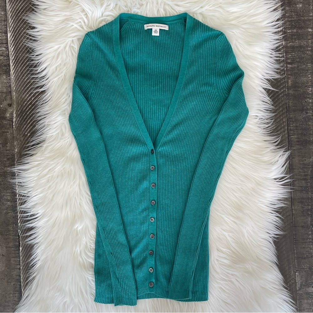Banana Republic Green Ribbed Cashmere Blend Long Sleeve Cardigan Size XS